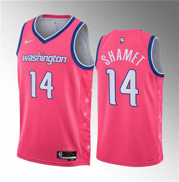 Mens Washington Wizards #14 Landry Shamet Pink 2023 Draft City Edition Stitched Jersey